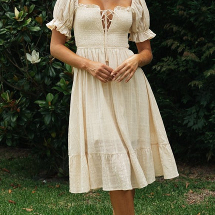 Fashion Tie Back Ruffle Sleeve Midi Dress