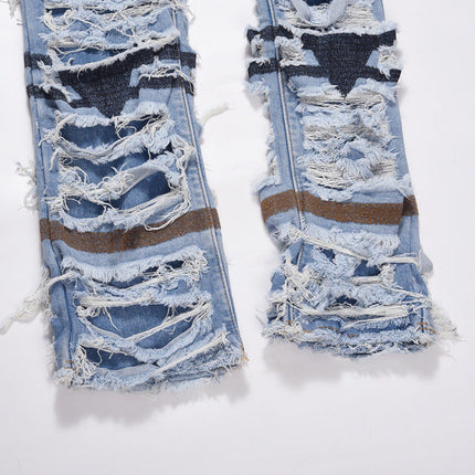 Vintage Wash Distressed Ripped Knee Lined Jeans