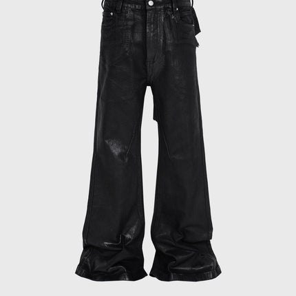 Men's Vinyl Coated Bootcut Trousers Stitching Damaged Jeans