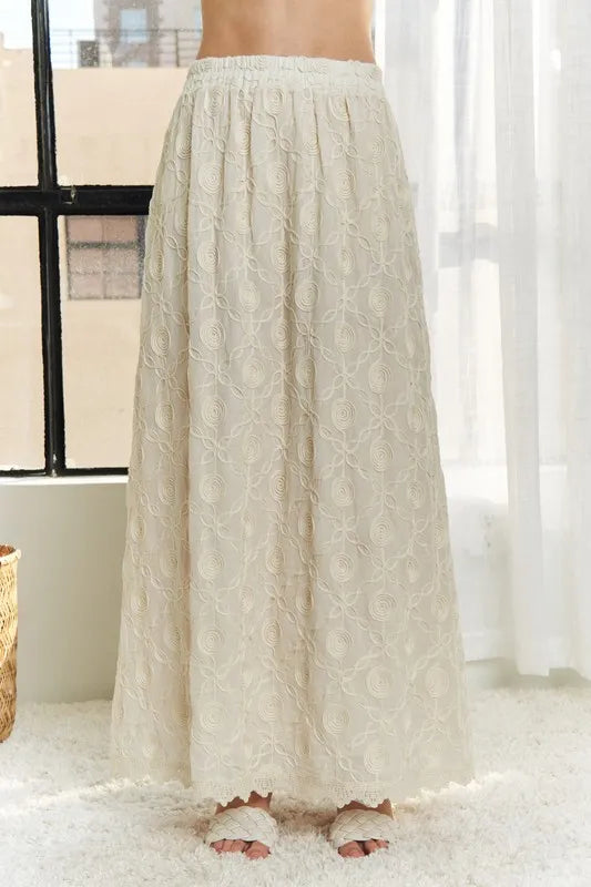 ADORA Elastic Waist Applique Maxi Skirt