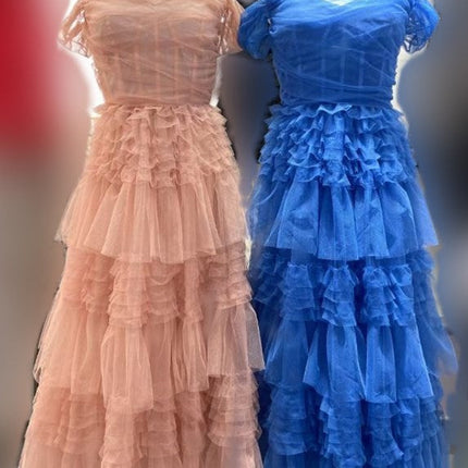 Bridal Wedding One Line Neck Lacquer Mesh Dress