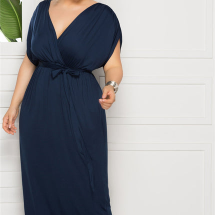 Plus Size Solid Color V-Neck Loose Swing Dress