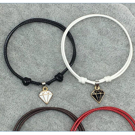 Retro Casual Diamond Red Black Rope Couple Bracelet