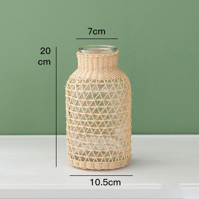 Straw Glass Vase Flower Arrangement Living Room Decoration
