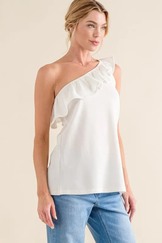 And The Why Ruffle One Shoulder Sleeveless Tank Top