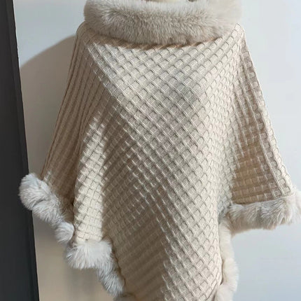 New Luxury Rabbit Fur Collar Shawl Cape for women Elegant Autumn Winter Fashion