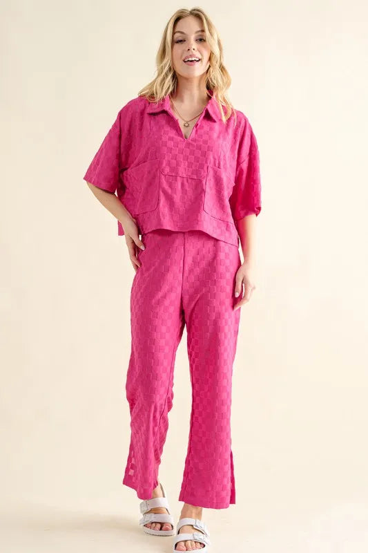 And The Why Brushed Texture Checker Board Pattern Casual Top