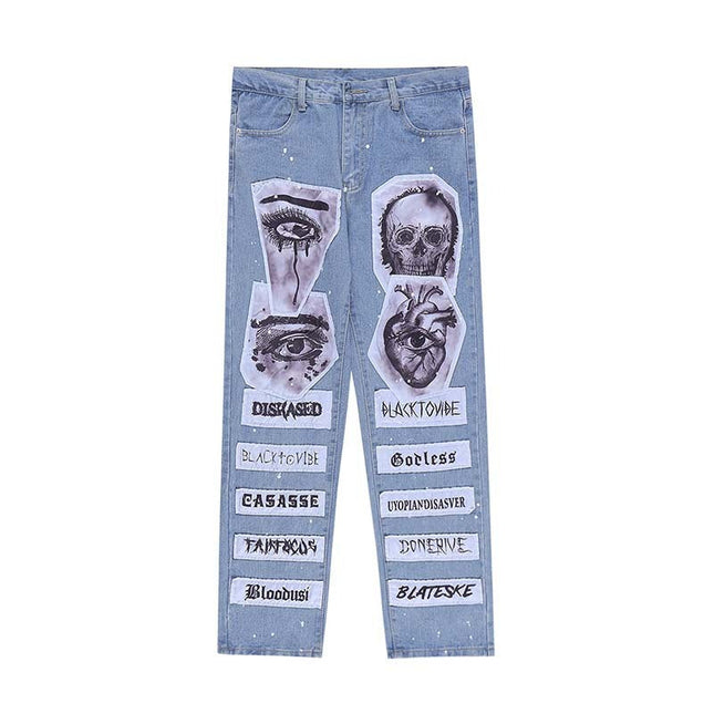 Men's Street Retro Washed Old Patch Jeans