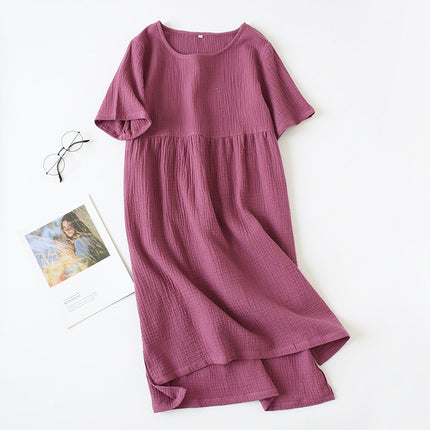 Women's Cotton Nightdress Crepe Short Sleeve Plus Size