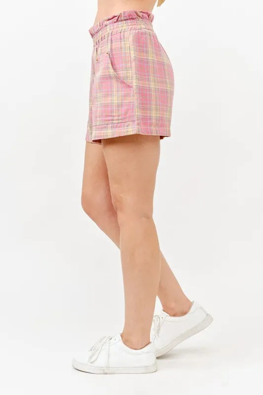 And The Why Plaid Print Smocked Detail Casual Shorts
