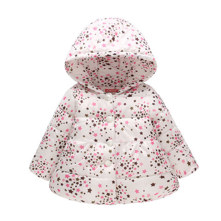 Girls' Hooded Fashion Printed Cotton-padded Jacket