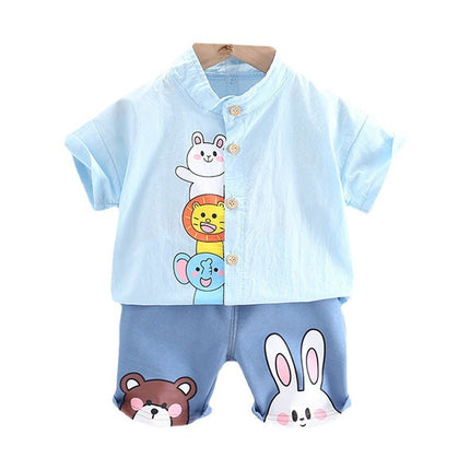 Boys Summer Cartoon Cute Casual Cotton T-shirt Short Sleeve Shorts Suit