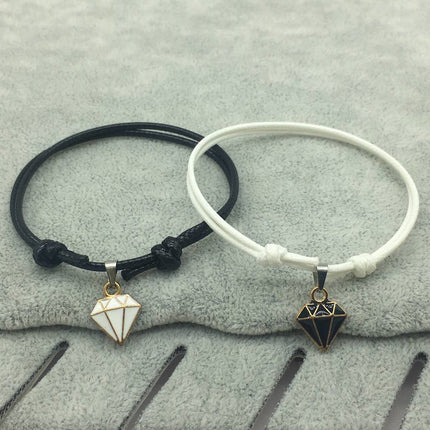 Retro Casual Diamond Red Black Rope Couple Bracelet