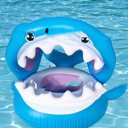 Inflatable Swimming Ring For Kids With Awning Shark Seat Ring Baby Float For Swimming Pool Toys Seat Removable Water Ring