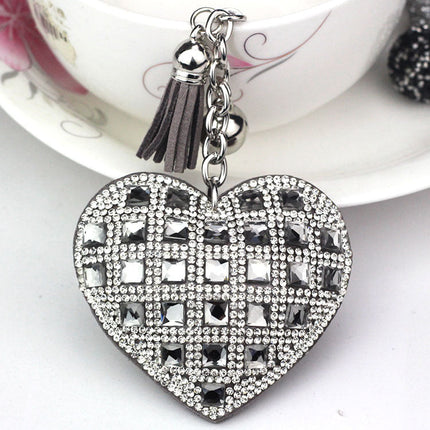 LuxeCharm Sparkling Gold Rhinestone Heart Keychain | Champagne Crystal Studded Heart Bag Charm with Tassel and Bell – European Style Personalized Gift