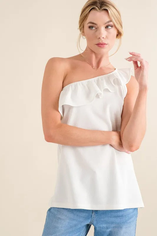 And The Why Ruffle One Shoulder Sleeveless Tank Top
