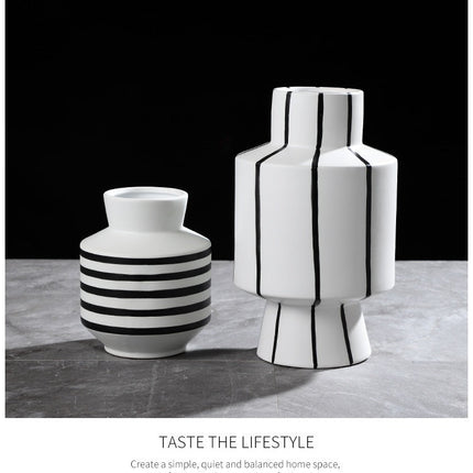 Black And White Striped Ceramic Vase Light Luxury Modern Home