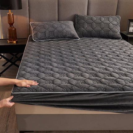 Thick Coral Fleece Quilted Fitted Sheet Single Piece