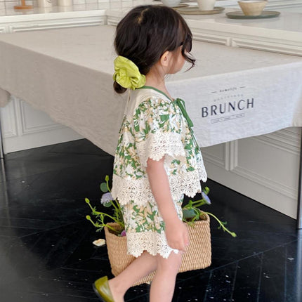 Girls' Summer Suits Sweet Lace Shirt Lace Shorts Two-piece Set