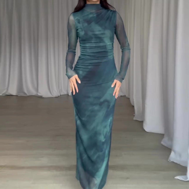 Tie-dye Long Sleeve Slim Fit Hot Girl Long Dress