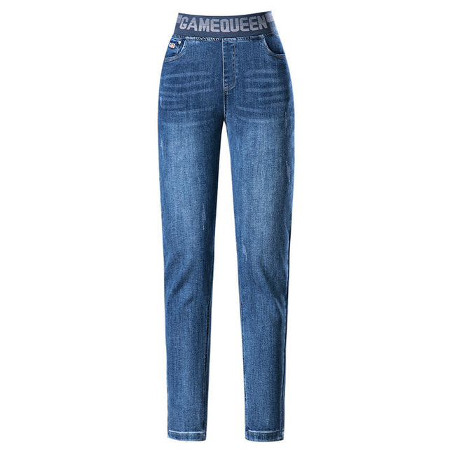 Women's Elastic Waist Plus Fleece High Waist Slim Jeans