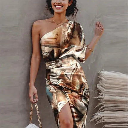 New beautiful golden Summer  off shoulder Floral Print Slit Dress