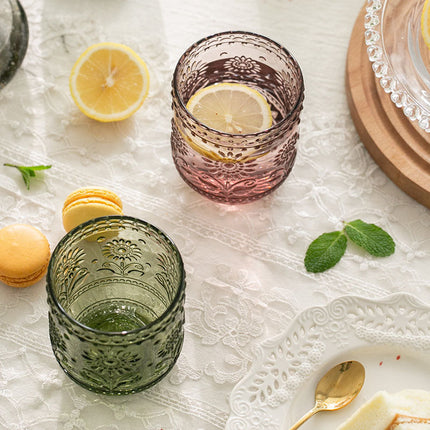 Vintage Relief Glass Cup Flower Patter