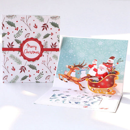 3D Christmas Pop-up Greeting Card Deer Cart