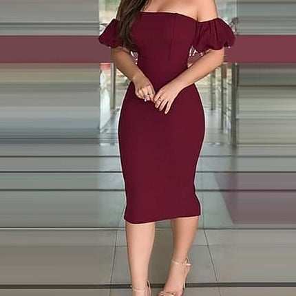 Women's Burgundy One Shoulder Puff Sleeve Bodysuit