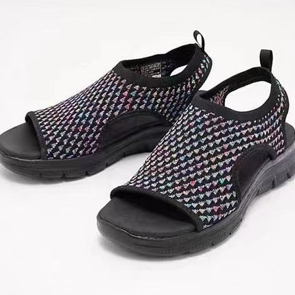 Peep-toe Sandals For Sports Summer Heart-shaped Print Mesh Shoes Women