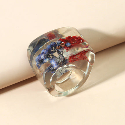 Simple Personality Creative Exaggerated Plant Specimen Epoxy Ring