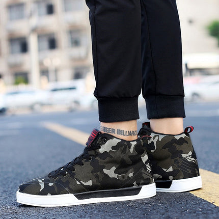 High-top Shoes Camouflage Canvas Shoes Men's Shoes Korean Style Trendy Shoes Plus Size