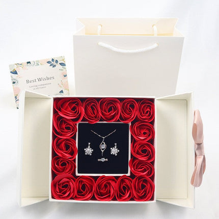 Rose Box Double Door Jewelry Box Valentine's Day Bow Gift Box Necklace Locket
