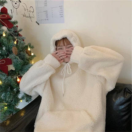 Women's Plus Size Thick Lambskin Hooded Sweater