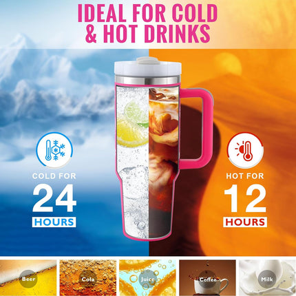 40oz Insulated Tumbler With Handle & Straw – Stainless Steel Vacuum Coffee Cup | Perfect Gift
