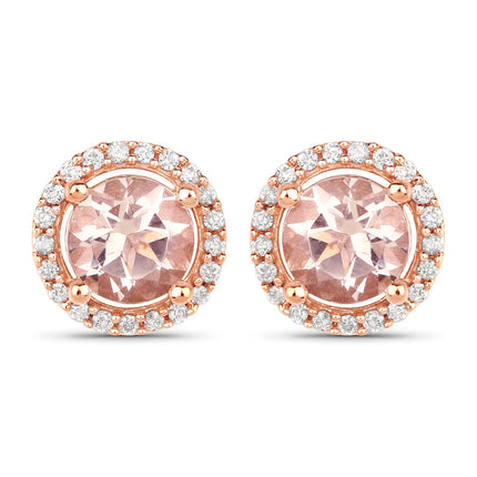 0.93 Carat Genuine Morganite and White Diamond 14K Rose Gold Earrings