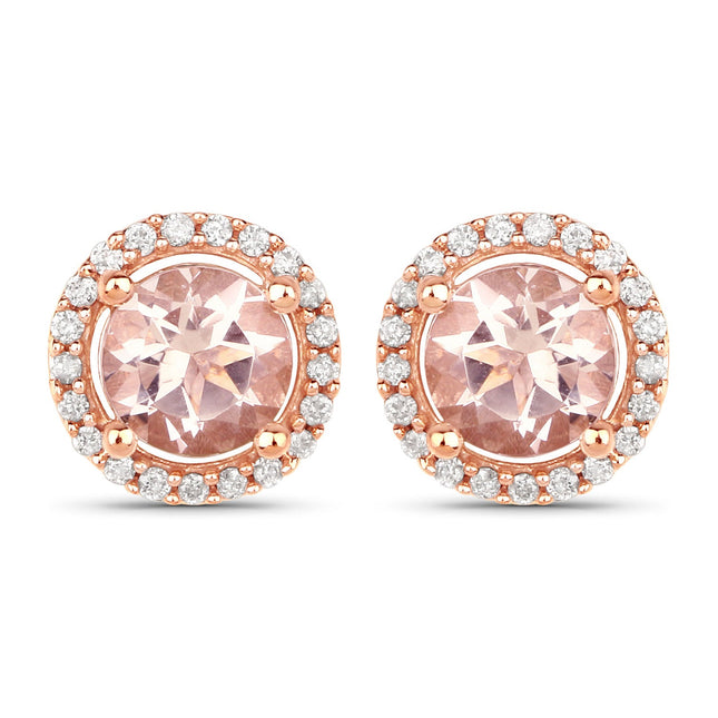 0.93 Carat Genuine Morganite and White Diamond 14K Rose Gold Earrings