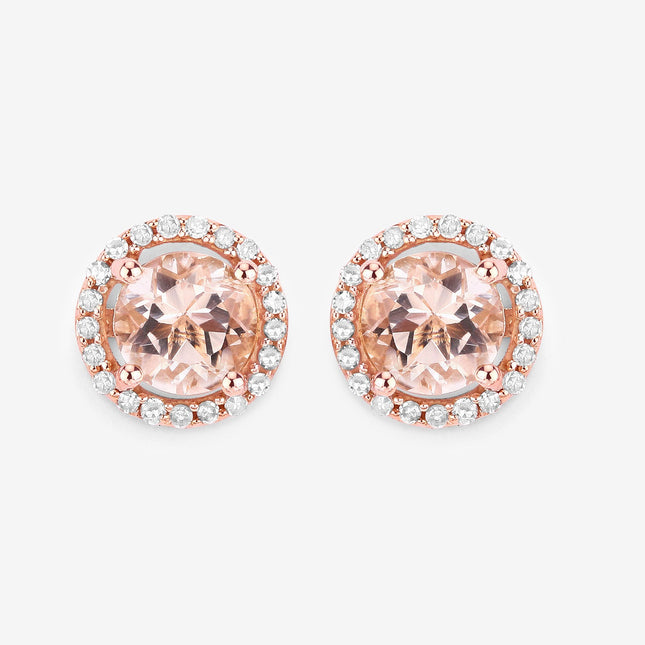 0.93 Carat Genuine Morganite and White Diamond 14K Rose Gold Earrings