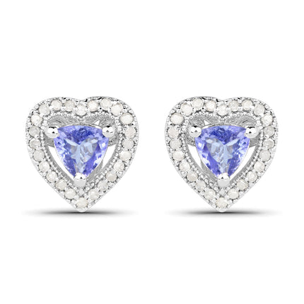 1.20 Carat Genuine Tanzanite & White Diamond .925 Sterling Silver Earrings