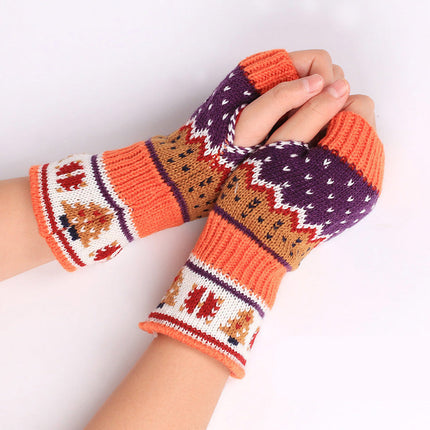 Christmas Tree Thick Wool Fingerless Knitted Gloves