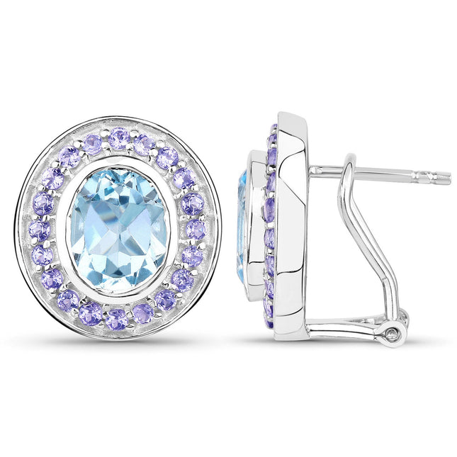 6.30 ct. Genuine Blue Topaz and Tanzanite .925 Sterling Silver Earrings