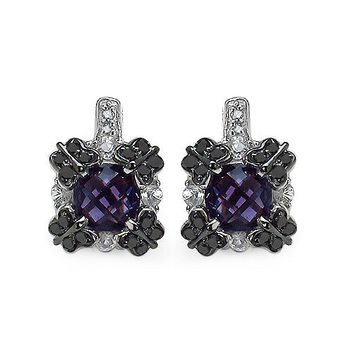 2.67 Carat Genuine Amethyst White Sapphire & Black Diamond .925 Sterling Silver Earrings