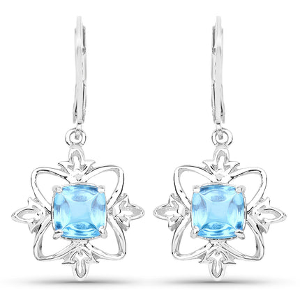 5.30 Carat Genuine Swiss Blue Topaz .925 Sterling Silver Earrings