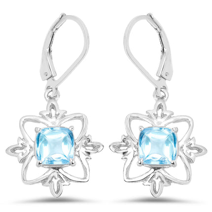 5.30 Carat Genuine Swiss Blue Topaz .925 Sterling Silver Earrings