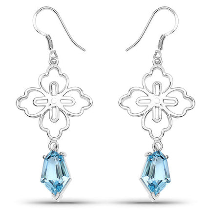 12.82 Carat Genuine Swiss Blue Topaz .925 Sterling Silver Earrings