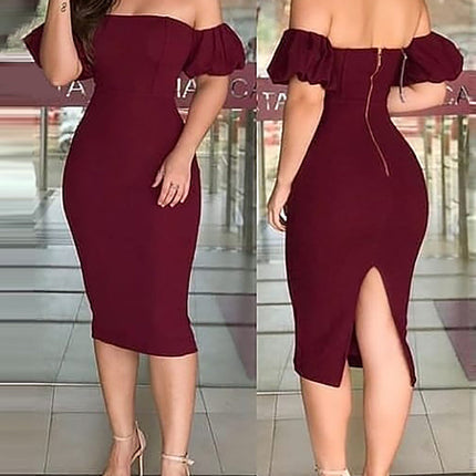 Women's Burgundy One Shoulder Puff Sleeve Bodysuit