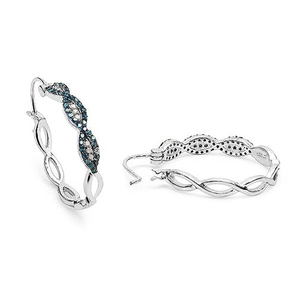 0.52 Carat Genuine Blue Diamond & White Diamond .925 Sterling Silver Earrings