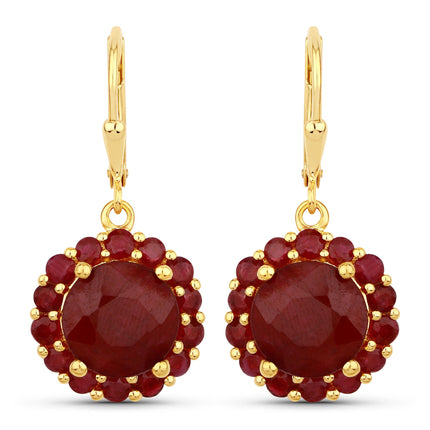 11.37 Carat Dyed Ruby and Ruby .925 Sterling Silver Earrings