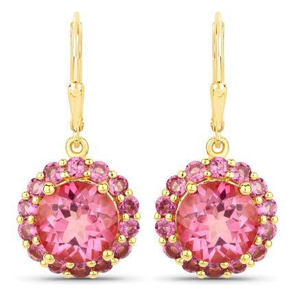 10.74 Carat Genuine Pink Topaz and Rhodolite Garnet .925 Sterling Silver Earrings