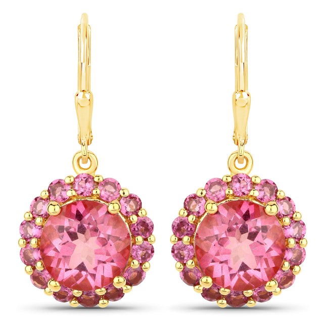 10.74 Carat Genuine Pink Topaz and Rhodolite Garnet .925 Sterling Silver Earrings